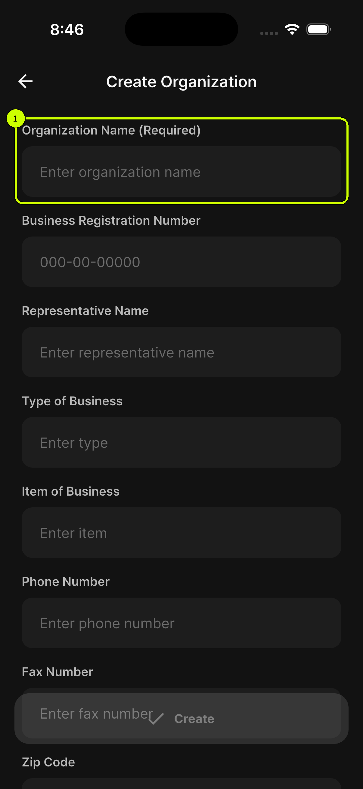 SalesDocks English create team form with the team name field highlighted