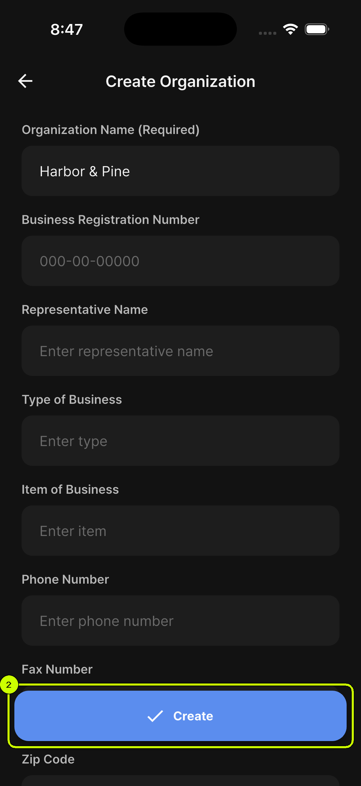 SalesDocks English create team form with the options reviewed