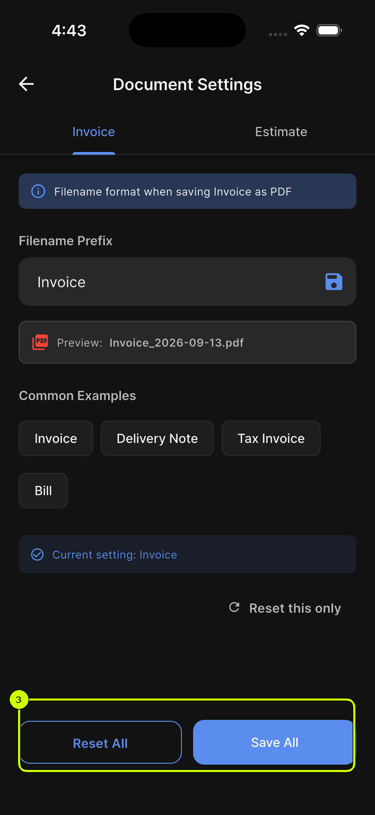 Save All highlighted at the bottom of SalesDocks English Document Settings
