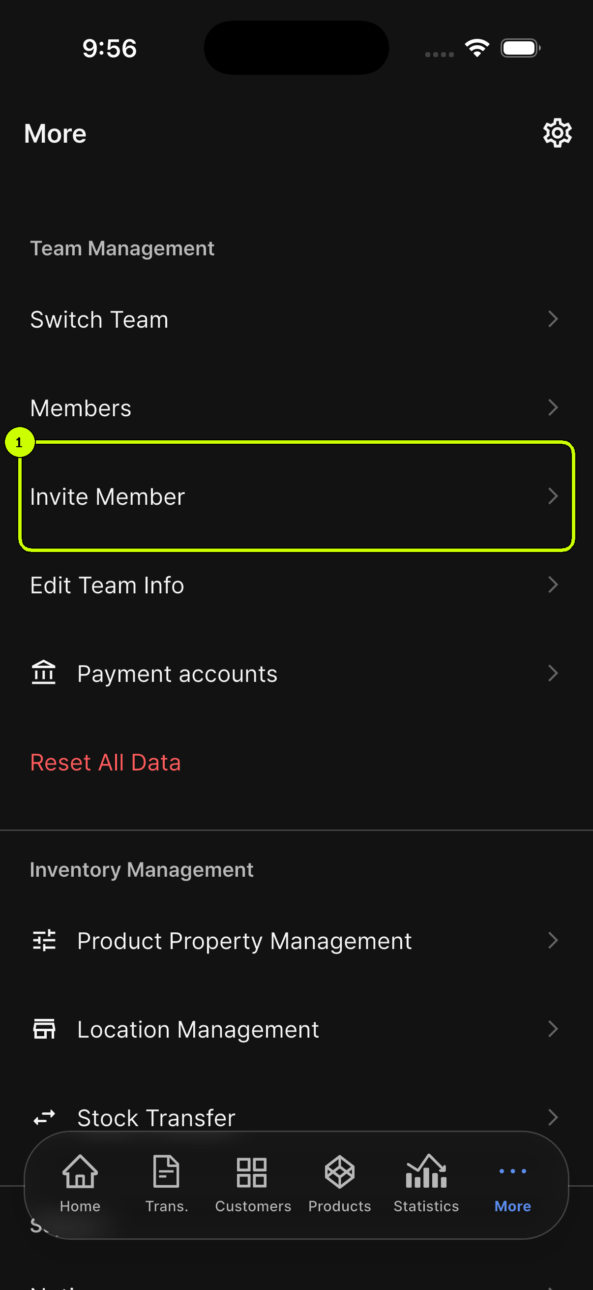 SalesDocks English More screen with Invite Member highlighted