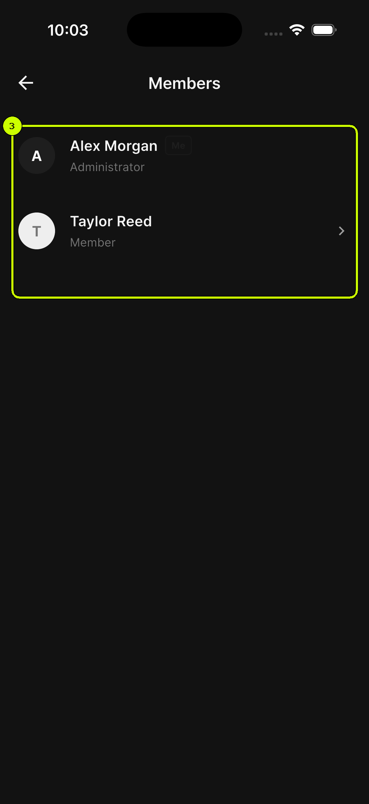 SalesDocks English Members screen showing Alex Morgan as administrator and Taylor Reed as a member