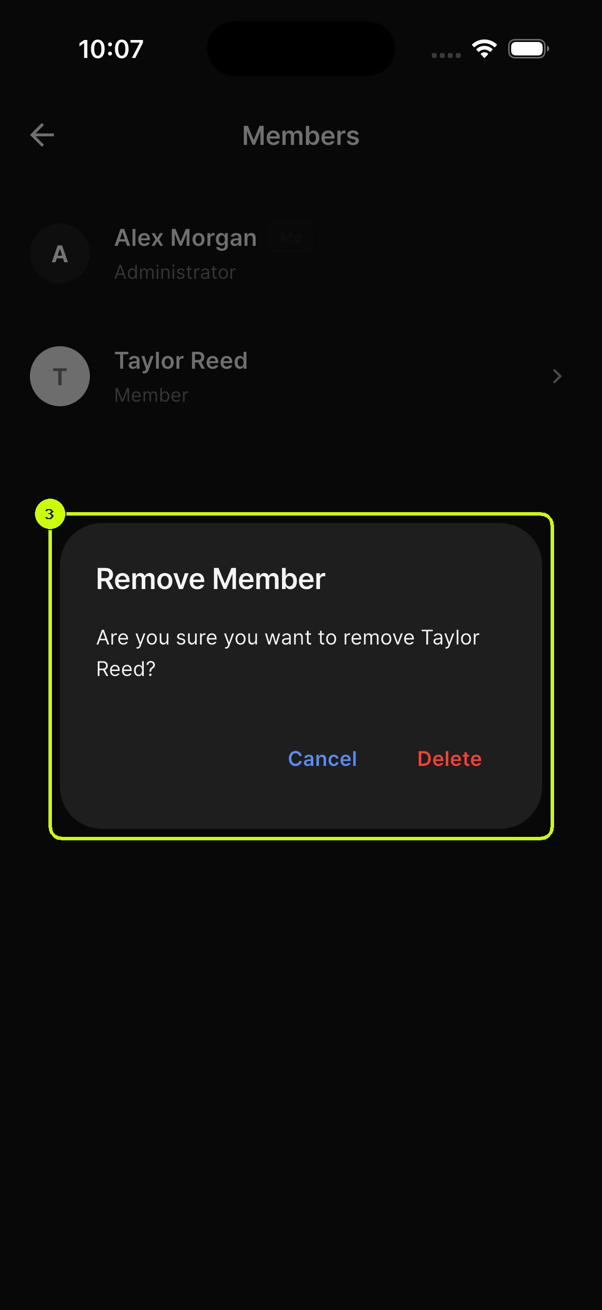 SalesDocks English confirmation dialog asking whether to remove Taylor Reed from the team