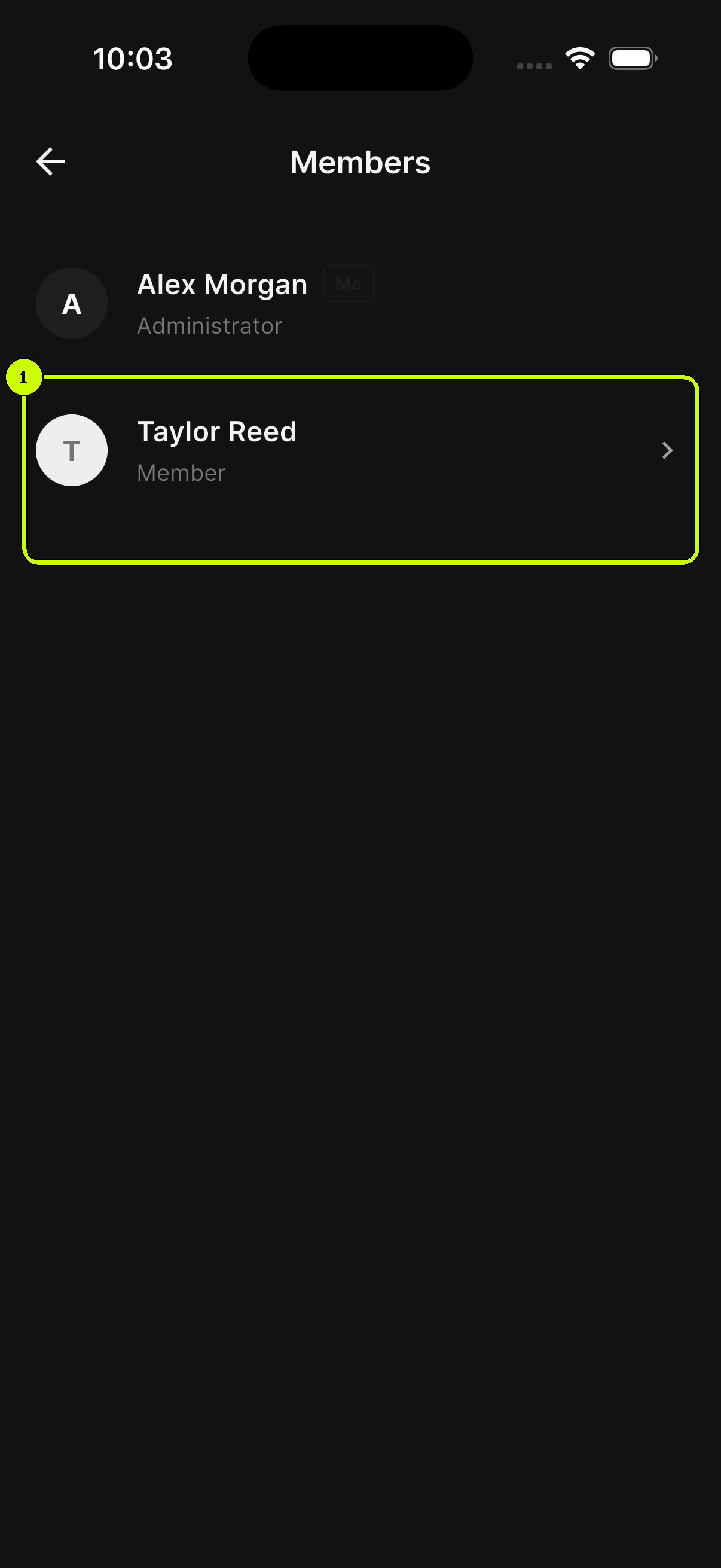 SalesDocks English Members screen with Taylor Reed highlighted as the member to manage
